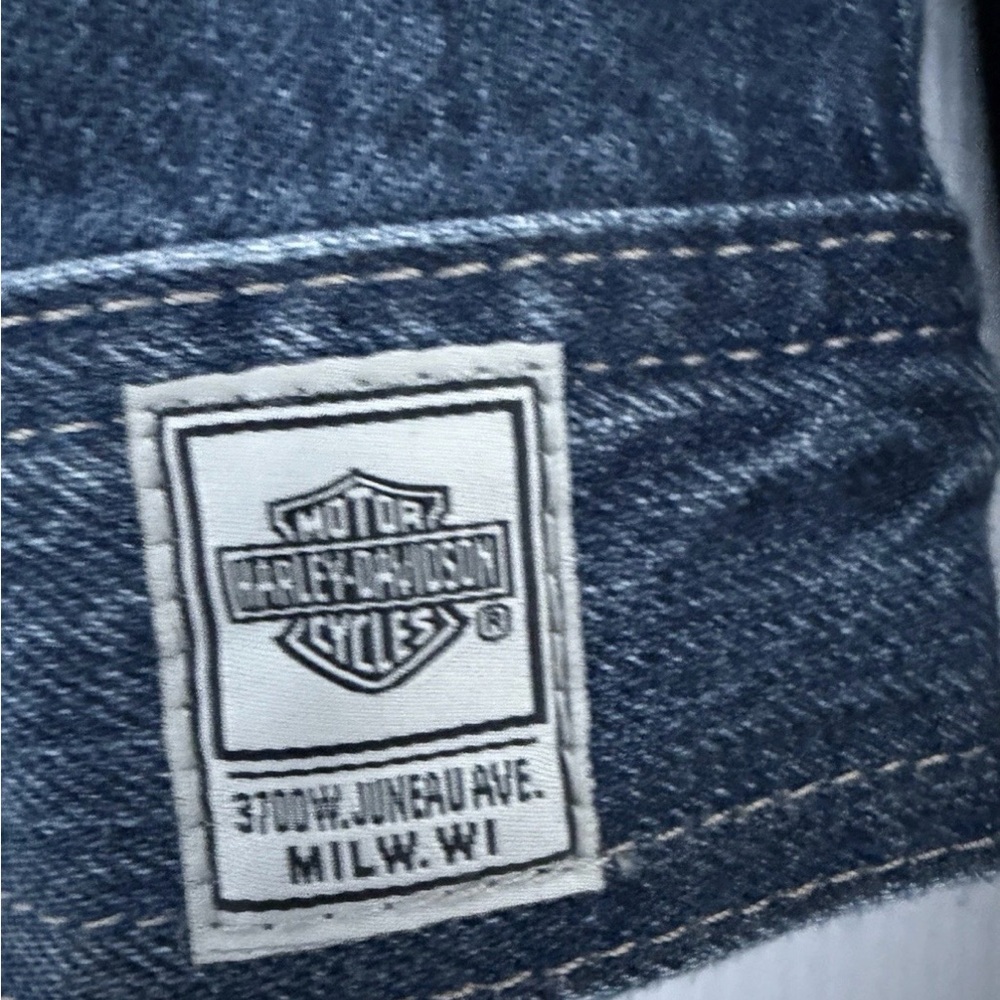 Harley-Davidson Blue Denim & Black Sleeve Hoodie Jacket, Size Small - Picture 5 of 8